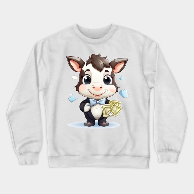 Cash cow holding money in his hand Crewneck Sweatshirt by MilkyBerry